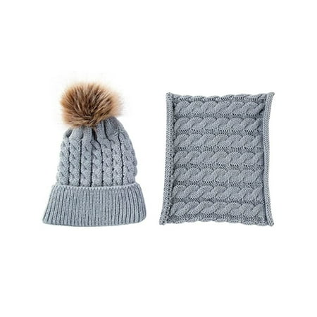 2Pcs Toddler Kids Boys Girls Winter Warm Knitted Hat Earflap Beanie Scarf Set