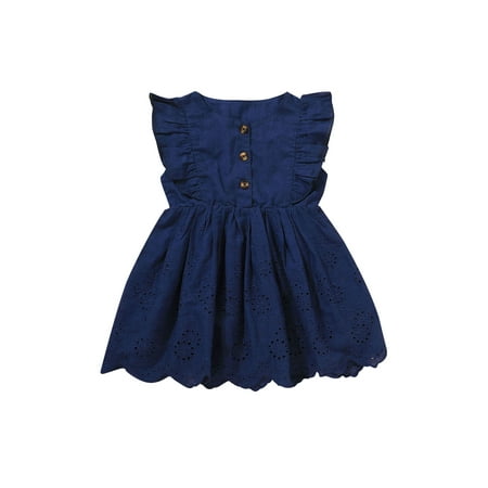 Douhoow Kids Girl Summer Sundress Blue O-Neck Sleeveless Flounce Dress
