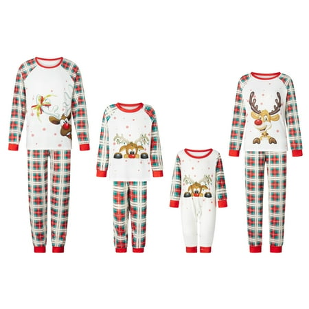 Family Matching Christmas Pajamas Romper/ Reindeer Print Long Sleeve Tops and Plaid Pants Sleepwear Set
Family Matching Christmas Pajamas Romper/ Reindeer Print Long Sleeve Tops and Plaid Pants Sleepwear Set