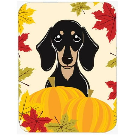 Smooth Black and Tan Dachshund Thanksgiving Glass Cutting Board Large