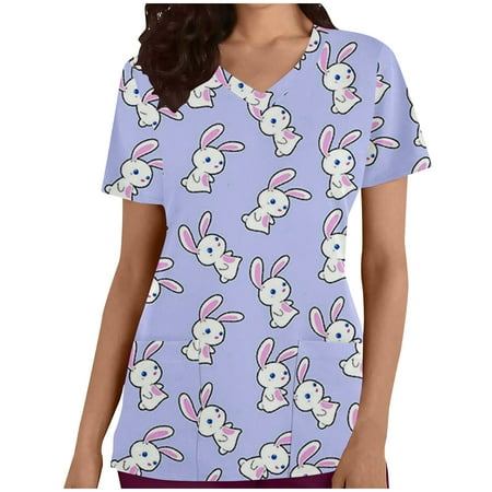 Lirclo Women s Printed V Neck Scrub Tops Uniforms Cute T-Shirt Easter Bunny Graphic Print with Pocket Purple S
Lirclo Women s Printed V Neck Scrub Tops Uniforms Cute T-Shirt Easter Bunny Graphic Print with Pocket Purple S