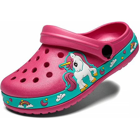 Wish Little Kids Cute Cartoon Boys Girls Garden Clogs Toddlers Non-Slip Breathable Slides Sandals Children Lightweight Slip-on Beach Pool Shower Slippers----Pink(Size 30) S318