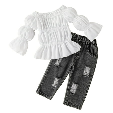 XINSHIDE Toddler Kids Baby Girls Sets Off Shoulder Ruffles T Shirt Tops Hole Crop Denim Jeans Long Pants 2Pcs Outfits Clothes Set Baby Girl Clothes
XINSHIDE Toddler Kids Baby Girls Sets Off Shoulder Ruffles T Shirt Tops Hole Crop Denim Jeans Long Pants 2Pcs Outfits Clothes Set Baby Girl Clothes