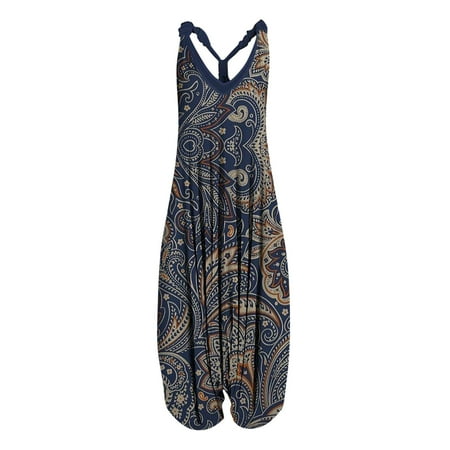 Women Bohemian Loose Style Trousers Plus Size Jumpsuit Boho Sleeveless Blackless V-neck Suspender Overalls Summer Casual Romper Pants with Pockets
Women Bohemian Loose Style Trousers Plus Size Jumpsuit Boho Sleeveless Blackless V-neck Suspender Overalls Summer Casual Romper Pants with Pockets