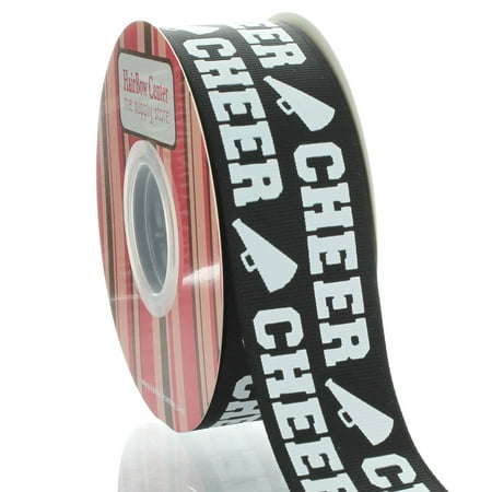 1.5" Black/White Cheer Text Grosgrain Ribbon 25yd
