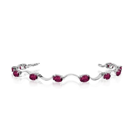 14K White Gold Oval Ruby Curved Bar Bracelet