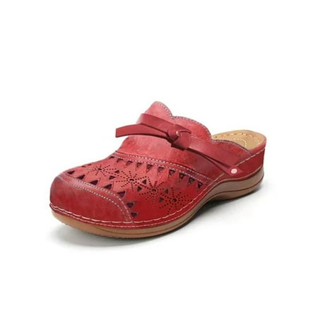 

Welliumy Women s Sandals Platform&wedge Shoes Slip On Slippers Indoor Mules Work Anti-slip Slingback Clogs Red 10