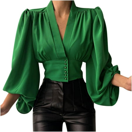 Mrat Long Sleeve Womens Tops V-Neck Shirts Ladies Spring Casual Solid V Neck Lantern Long Sleeve Buttons Pullover Blouse Shirt Draw Back Short Tops Long Sleeve Long Sleeve Scrub Tops Female 
Mrat Long Sleeve Womens Tops V-Neck Shirts Ladies Spring Casual Solid V Neck Lantern Long Sleeve Buttons Pullover Blouse Shirt Draw Back Short Tops Long Sleeve Long Sleeve Scrub Tops Female