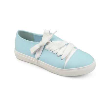 JOURNEE COLLECTION Womens Blue Asymmetrical Detailing Padded Slip Resistant Sway Round Toe Lace-Up Athletic Sneakers 7