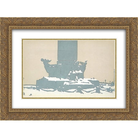 Anna Ostroumova 2x Matted 24x20 Gold Ornate Framed Art Print 'Petersburg. Rostral column under the snow.'