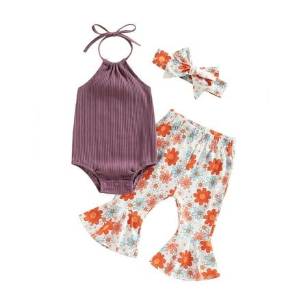Qtinghua 3Pcs Infant Baby Girls Summer Clothes Sleeveless Romper Tops+Floral Flared Pants+Headband Outfits Purple 6-12 Months
Qtinghua 3Pcs Infant Baby Girls Summer Clothes Sleeveless Romper Tops+Floral Flared Pants+Headband Outfits Purple 6-12 Months