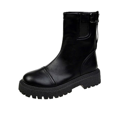 jsaierl Fashion Casual Platform Height Increase Shoes Women s Round Toe Warm Rear Back Zipper Boots