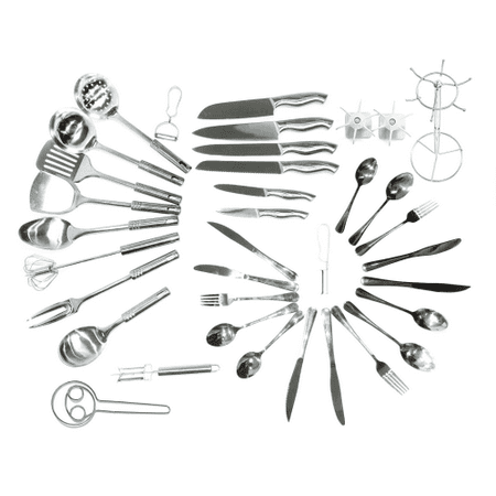 

36 Piece Knife Kitchen Set Stainless Steel Kitchen Knife Block Set with Built-in Sharpener Slicing Knife Bread Knife Utility Knife Paring Knife Spoon Fork Stand