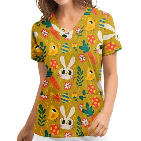 Scrub Tops for Women V Neck Short Sleeve Shirts Easter Day Nurse Uniform Cute Print Workwear with Pockets
Scrub Tops for Women V Neck Short Sleeve Shirts Easter Day Nurse Uniform Cute Print Workwear with Pockets