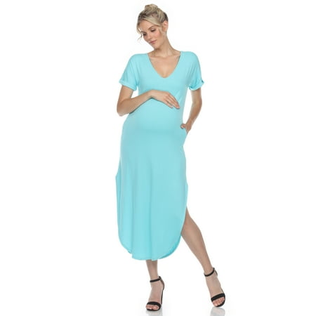 White Mark Women s Maternity Short Sleeve V-neck T-shirt Maxi Dress with Pockets