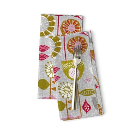 Floral Mid Century Modern Botanical Cotton Dinner Napkins by Roostery Set of 2