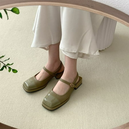 2022 Flat Shoes Women Leather Shoes Square Toe Spring Autumn Single Shoes Mary Jane Black Simple