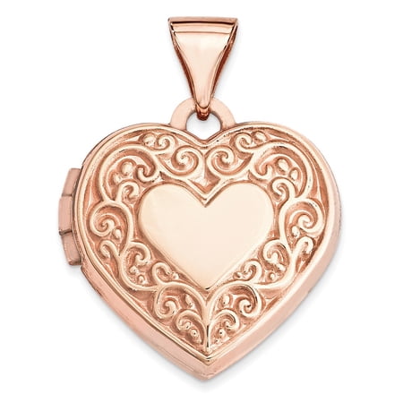 14k Rose Gold 15mm Scroll Heart Locket