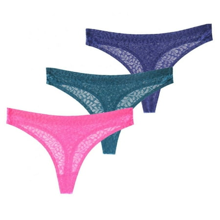 Panties for Women G-String Lace Hollow Out Breathable Thongs Underwear Low-Rise Hipster Panties 3-Pack