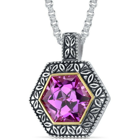 Peora 10.00 Carat T.G.W. Hexagon Cut Created Pink Sapphire Rhodium over Sterling Silver Pendant, 18