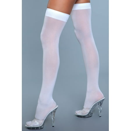 Be Wicked 1932-WHITE-O-S Female Opaque Nylon Thigh Highs White - One Size