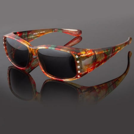 POLARIZED Rhinestone cover put over Sunglasses wear Rx glass fit driving LARGE