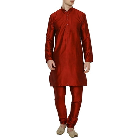 

Royal Men s Poly Silk Colourful Kurta Churidar Set s (44 Maroon)