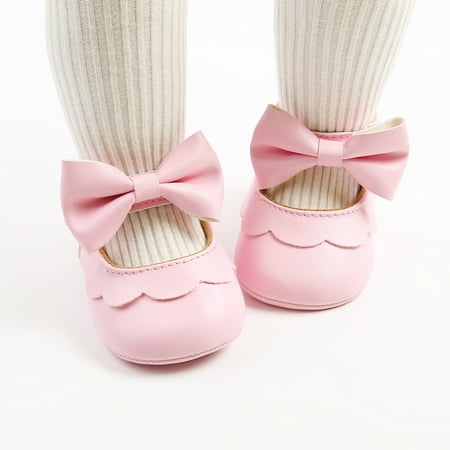 First Walker BowKnot Solid Soft Sole Shoes Newborn Girls Princess Shoes