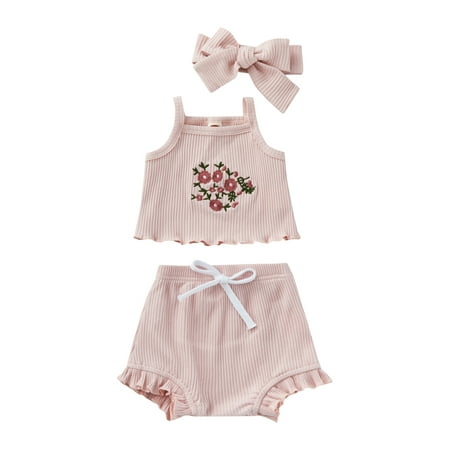Genuiskids Infant Baby Girls 3 Pcs Pants Suit Pink Floral Embroidery Pattern Camisole Drawstring Shorts and Headdress 0-24M
Genuiskids Infant Baby Girls 3 Pcs Pants Suit Pink Floral Embroidery Pattern Camisole Drawstring Shorts and Headdress 0-24M