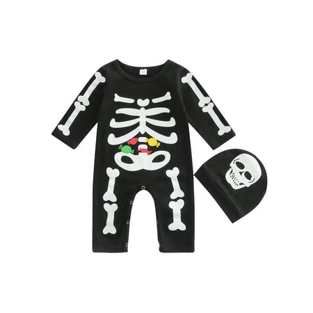 Amuver Infant Baby Halloween Romper with Hat Cartoon Skull Bones Print Long Sleeves Round Neck Jumpsuit for Boys Girls
Amuver Infant Baby Halloween Romper with Hat Cartoon Skull Bones Print Long Sleeves Round Neck Jumpsuit for Boys Girls