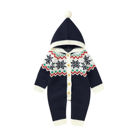 Newborn Baby Girl Boys Christmas Knitting Jumpsuit Snowflake Print Long Sleeve Hood Bodysuit Infant Ribbed One Piece Romper
Newborn Baby Girl Boys Christmas Knitting Jumpsuit Snowflake Print Long Sleeve Hood Bodysuit Infant Ribbed One Piece Romper