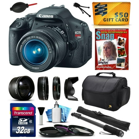 Canon EOS Rebel T3i Digital SLR Camera with EF-S 18-55mm f\/3.5-5.6 IS Lens 32GB Memory, 2.2x, 0.43x Lens, Hood, UV-CPL-FL Filters, 67\