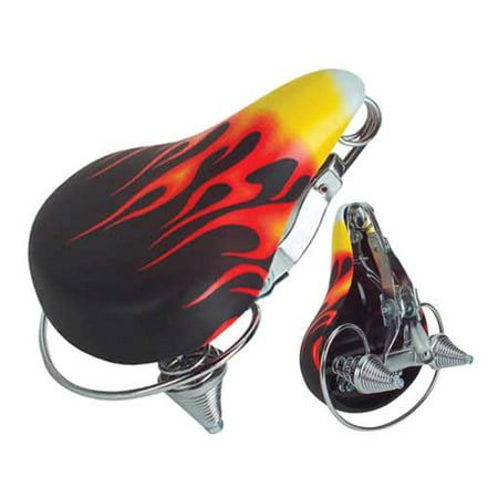 Vinyl Beach Cruiser Bike Saddle, 10-5/8in L x 9-5/8in W, Black w/Flames