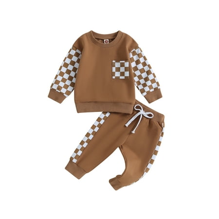 Sunisery Toddler Boys Fall Outfits Checkerboard Patchwork Crew Neck Long Sleeve Sweatshirts and Elastic Waist Long Pants 2Pcs Clothes Set
Sunisery Toddler Boys Fall Outfits Checkerboard Patchwork Crew Neck Long Sleeve Sweatshirts and Elastic Waist Long Pants 2Pcs Clothes Set