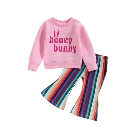 Toddler Baby Girl Easter Pants Set Long Sleeve Letters Print Sweatshirt and Striped Flare Pants
Toddler Baby Girl Easter Pants Set Long Sleeve Letters Print Sweatshirt and Striped Flare Pants