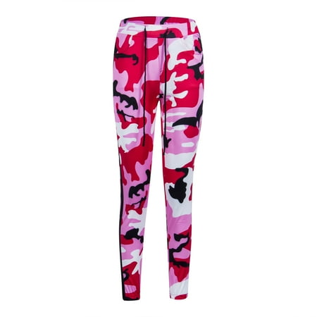 Women Casual Cargo Pants Fashion Camouflage Print High Waist Ankle-Length Drawstring Trousers