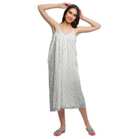 Moomaya Printed Sleepwear For Ladies WoMen s V-Neck Spaghetti Strap Nightdress