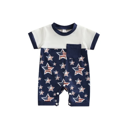 Eyicmarn Baby Boys Romper Short Sleeve Crew Neck Stars/Stripes Printed Summer Short Jumpsuit for Independence Day
Eyicmarn Baby Boys Romper Short Sleeve Crew Neck Stars/Stripes Printed Summer Short Jumpsuit for Independence Day