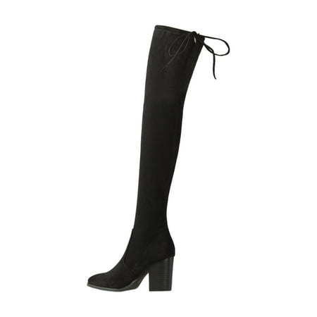 EQWLJWE 2022 Booties for Women Suede Boots High Heel Zip Shoes Sexy Over The Knee Stretch Thick Heel Deals Discount Clearance