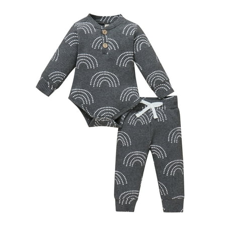 Kiapeise 2Pcs Baby Outfits Rainbow Print Ribbed Long Sleeves Romper + Elastic Waist Pants for 0-18 Months
Kiapeise 2Pcs Baby Outfits Rainbow Print Ribbed Long Sleeves Romper + Elastic Waist Pants for 0-18 Months