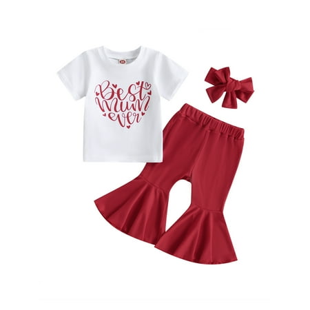Toddler Girl Flare Pants Outfit Heart Shape Letter Print Short Sleeve T-Shirt Flared Pants Headband
Toddler Girl Flare Pants Outfit Heart Shape Letter Print Short Sleeve T-Shirt Flared Pants Headband