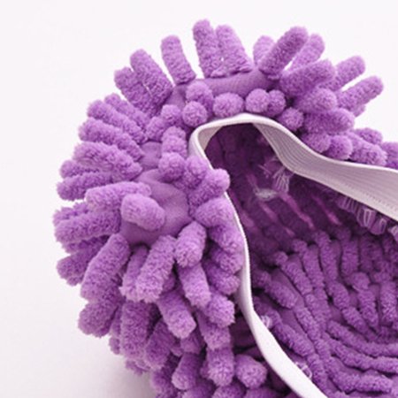 2 Pcs Multifunctional Chenille Footwear Mop House Clean Shoe Slip-on Cleaning Slippers Color:Pink