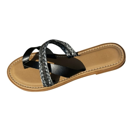 Womens House Slippers Women Summer Weave Slip On Casual Open Toe Flat Soft Bottom Breathable Slippers Shoes Sandals