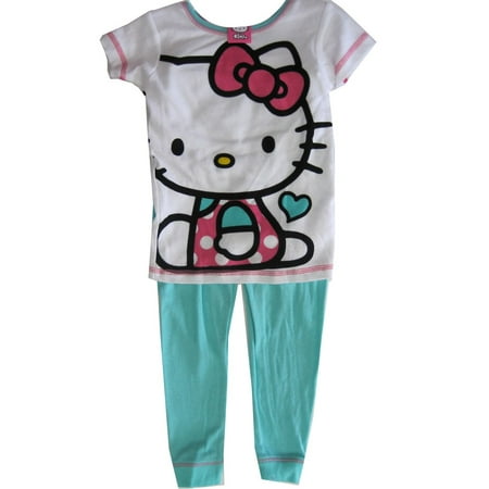 Hello Kitty Little Girls Blue White Kitty Print Short Sleeved 2 Pc Pajama Set 4-6