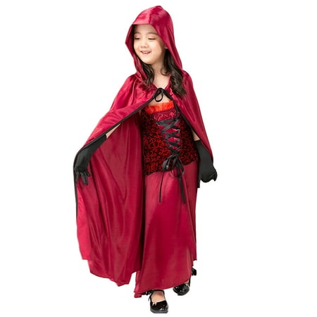 ERTUTUYI Women&Girls Little Red Riding Hood Christmas Plus Size Floor Length Long Dress Red S