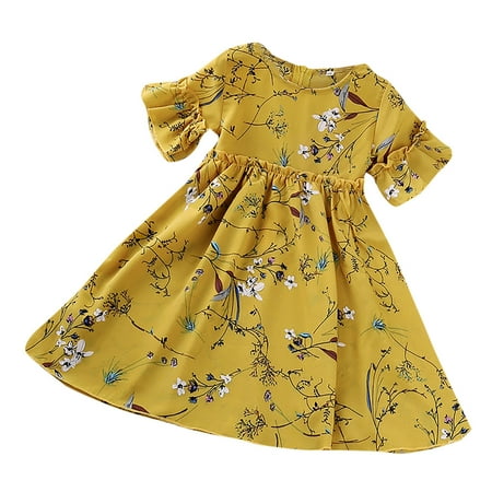 OVTICZA Baby Toddler Summer Dresses Short Sleeve Sundress Floral Dress for Girl Yellow 110
OVTICZA Baby Toddler Summer Dresses Short Sleeve Sundress Floral Dress for Girl Yellow 110
