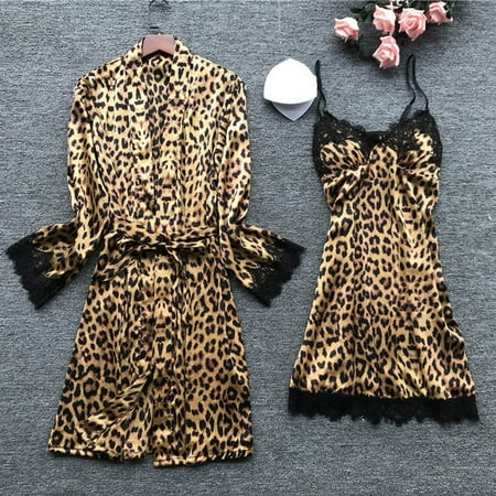 ZZWXWB Robes For Women Womens Satin Sling Lace Leopard Sleepwear Lingerie Nightwear Underwear Set Brown L ac23
ZZWXWB Robes For Women Womens Satin Sling Lace Leopard Sleepwear Lingerie Nightwear Underwear Set Brown L ac23