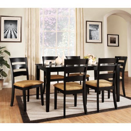 Homelegance Tibalt 7 Piece Rectangle Black Dining Table Set - 60 in. with 6 Ladder Back Chairs