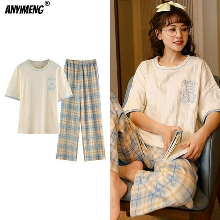 New Sleepwear Cartoon Cotton Pajamas for Women Long Pants Short Sleeved Summer Spring Loungewear Fashion Home Clothing Homewear
New Sleepwear Cartoon Cotton Pajamas for Women Long Pants Short Sleeved Summer Spring Loungewear Fashion Home Clothing Homewear