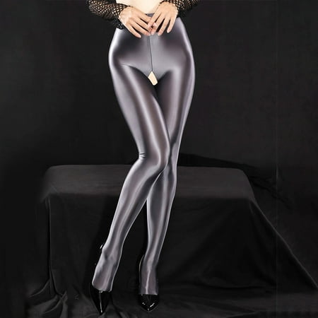 Women Glossy Crotchless Pantyhose Stockings Stain Stretchy Tights Dance Lingerie